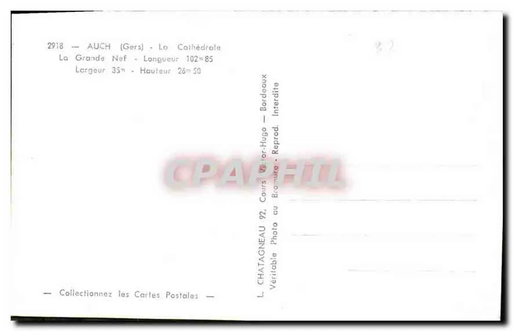 Auch (Gers) - La Cathédrale — La Grande Nef — Éditeur L. Chatagnéau, n°2918 - Rückseite