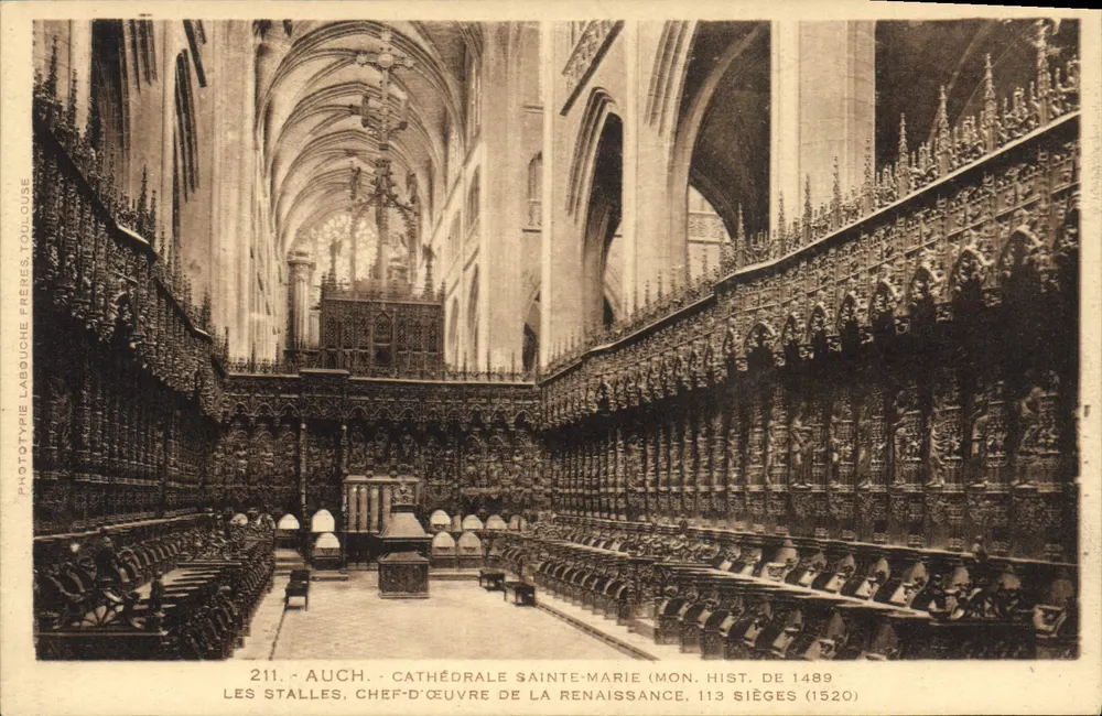 Auch - Catedral Santa Maria (Monumento Histórico de 1489) - As bancadas, obra-prima da Renascença, 113 assentos (1520) - Frente