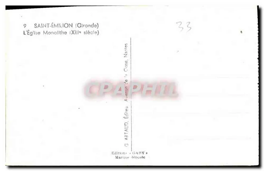 Saint-Émilion — Igreja Monolítica (século XIII) — G. GABY, Nantes - Verso