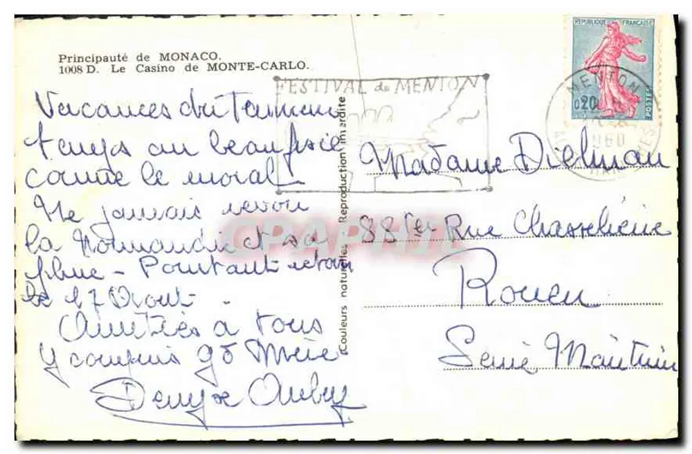 Das Casino von Monte-Carlo — Fürstentum Monaco — Verlag: Natürliche Farben - Rückseite