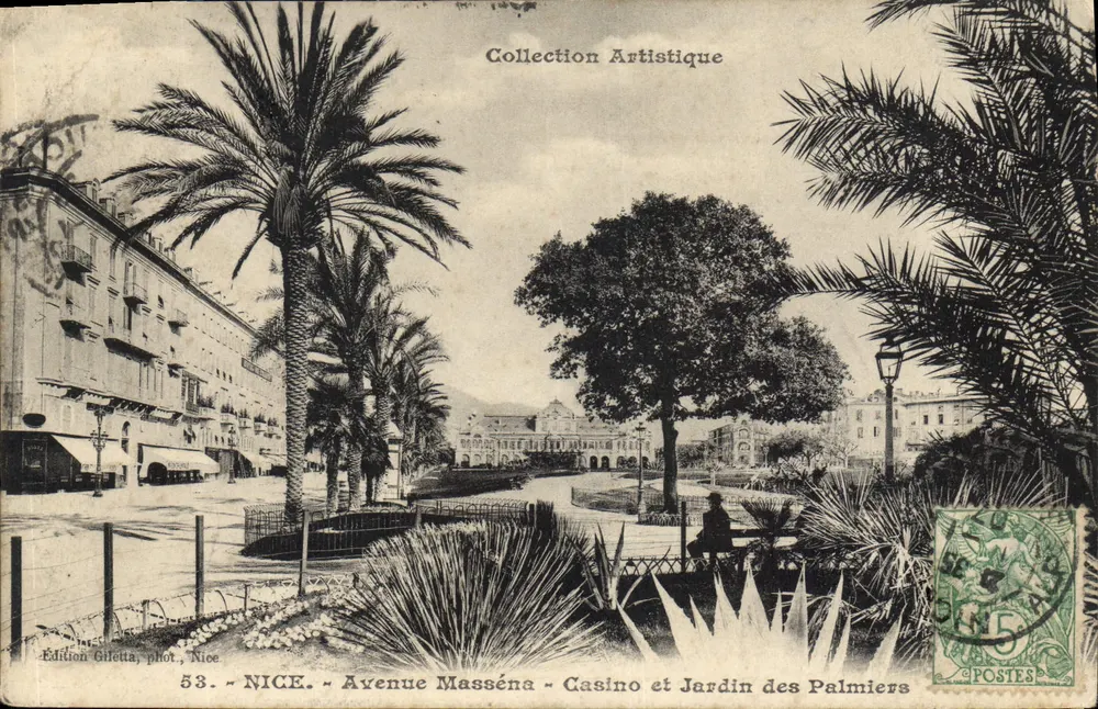 NICE - Avenue Masséna - Casino und Jardin des Palmiers — Édition Gilletta, phot., Nice, n° 53 - Vorderseite