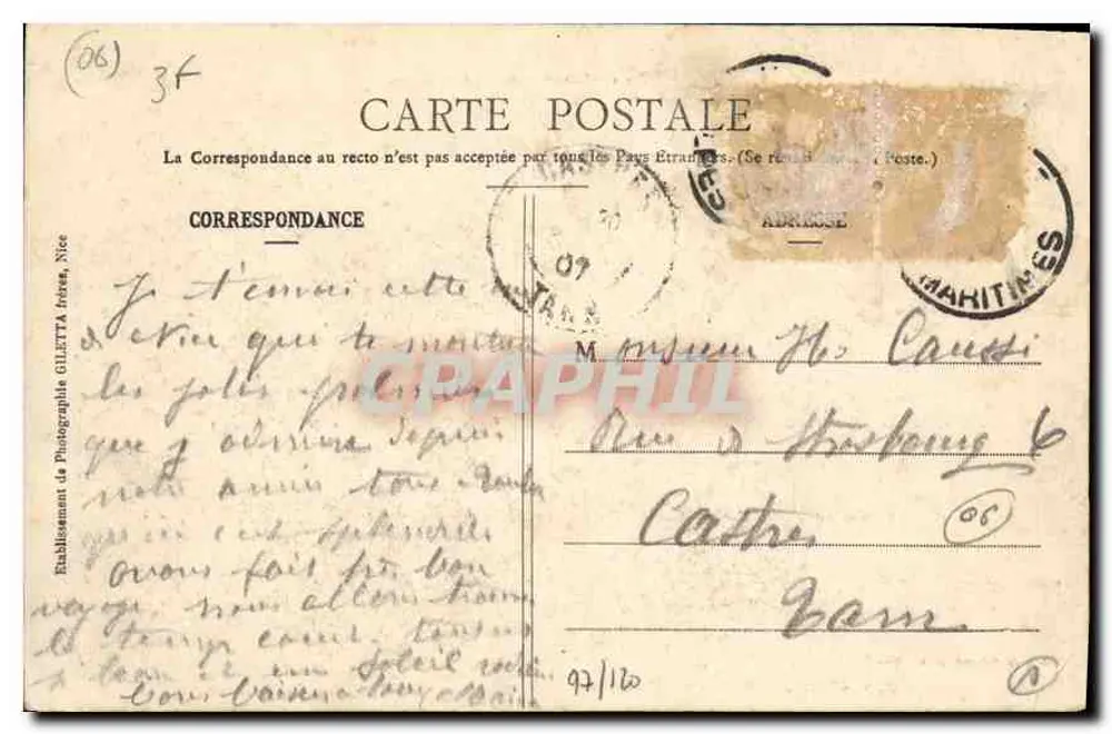 NICE - Avenue Masséna - Casino und Jardin des Palmiers — Édition Gilletta, phot., Nice, n° 53 - Rückseite