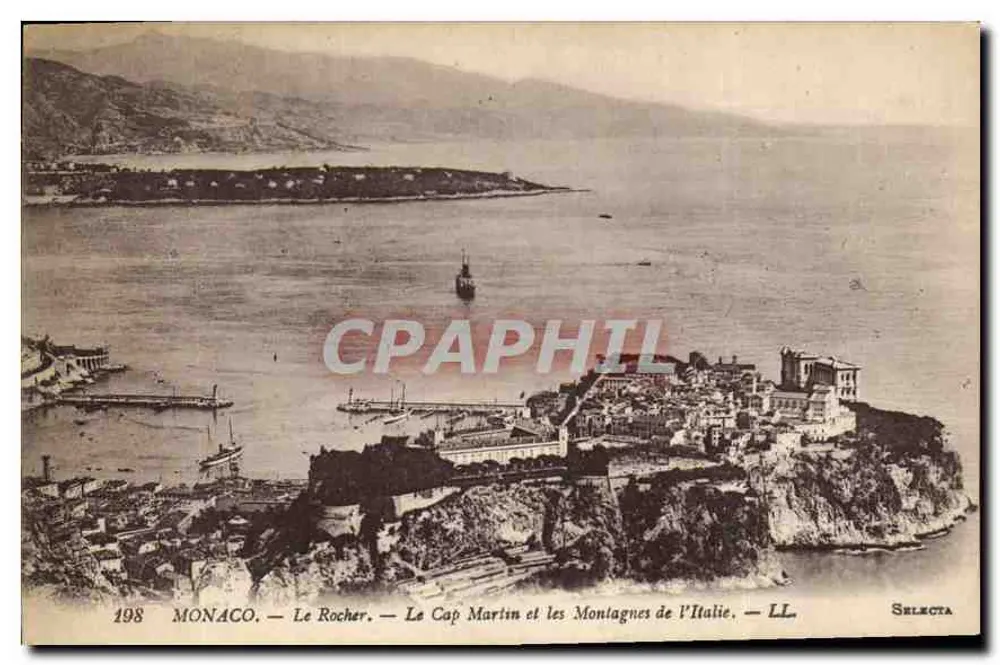 Monaco — Der Felsen — Cap Martin und die italienischen Berge — Selecta, n°198 - Vorderseite