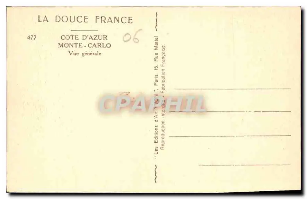 Monte-Carlo — Vista geral — La Douce France, n°477 - Verso