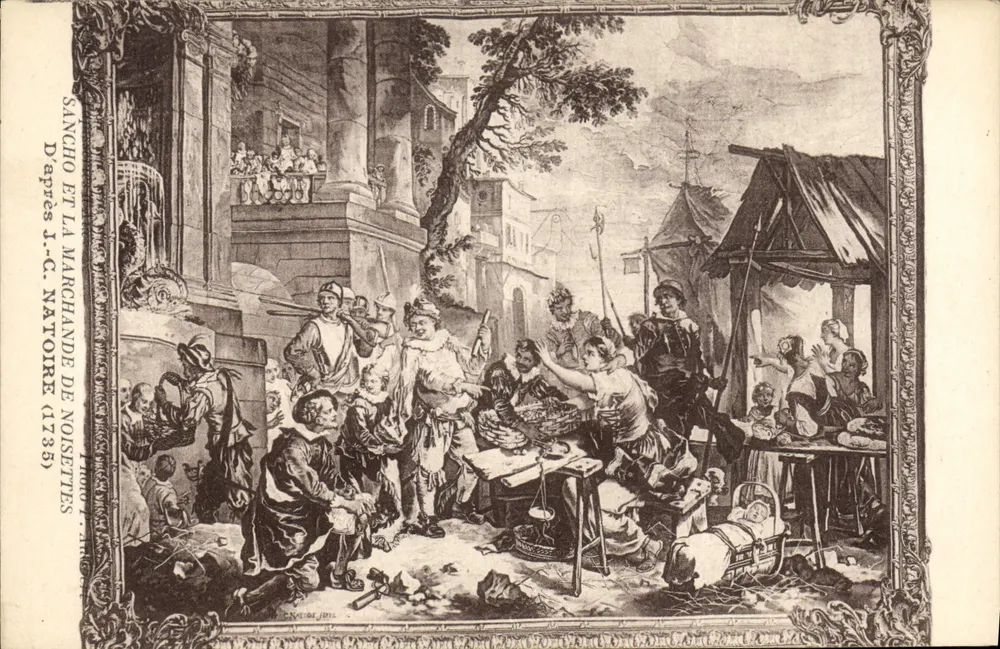 SANCHE E A MERCADISTA DE NOZES — D'après J.-C. Natoire (1735) — Editor não visível - Frente
