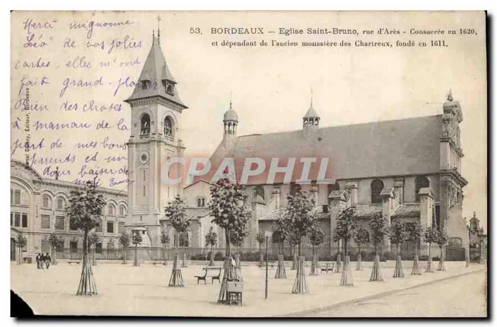 Bordeaux — Igreja de São Bruno, rua d'Arès — Consagrada em 1620, dependente do antigo mosteiro dos Cartuxos fundado em 1611. - Frente