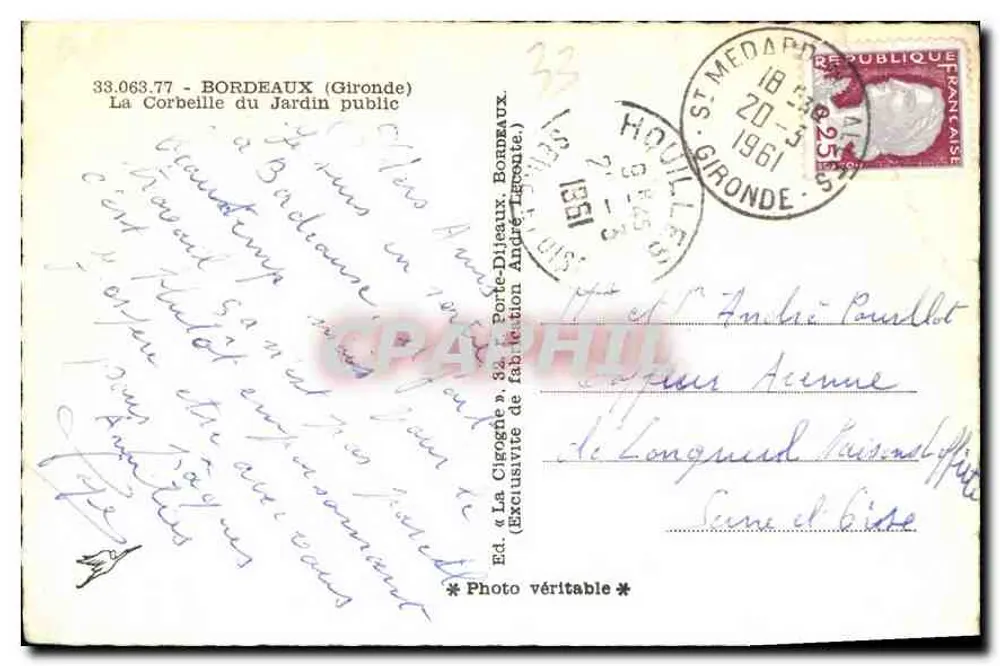 Die Blumenkorb des öffentlichen Gartens — Bordeaux (Gironde) — Éd. La Cigogne - Rückseite