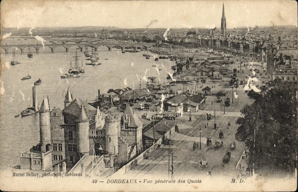 Bordeaux — Vista geral dos Quais — Marcel Delboy, fototipia, Bordeaux, n°49 - Frente