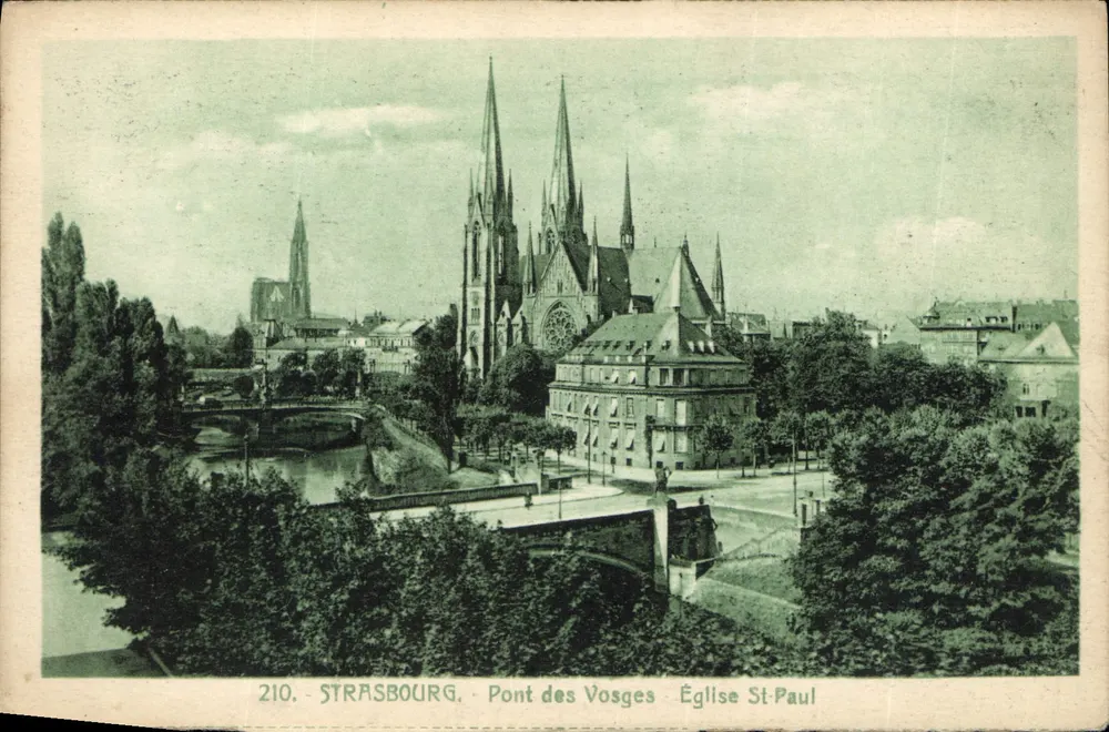 Strasbourg — Brücke der Vosgien und Kirche Saint-Paul — Verlag 'La Cigogne', Nr. 210 - Vorderseite