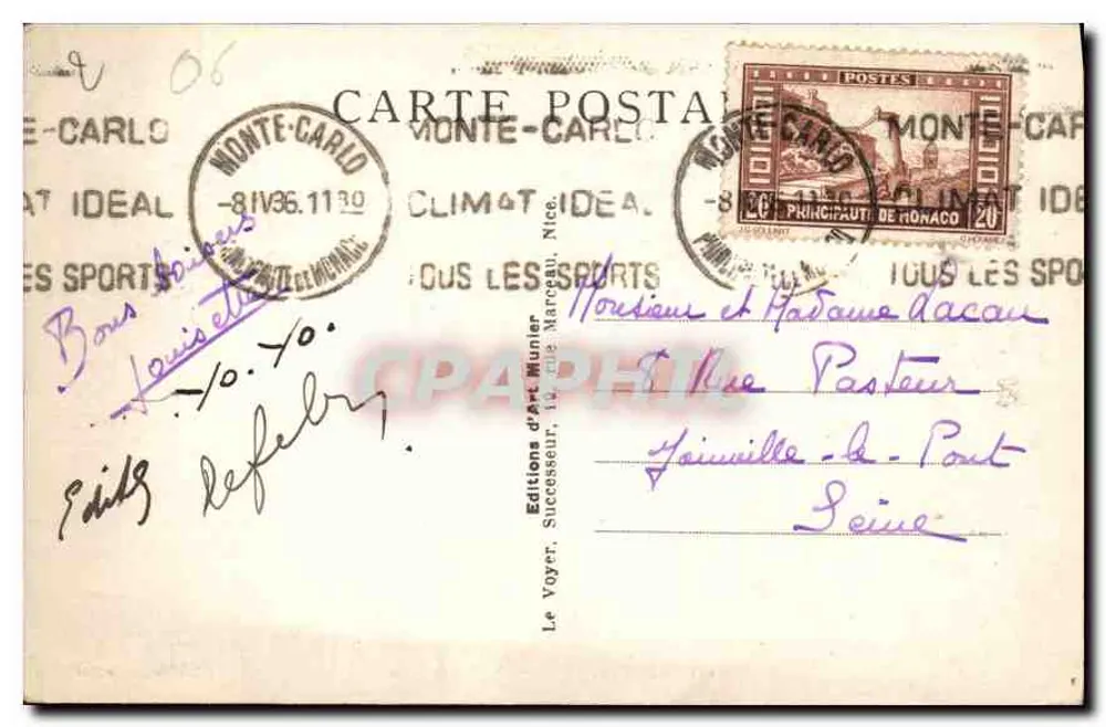 Monte-Carlo — Vista geral — Photo Munier, n°448 - Verso