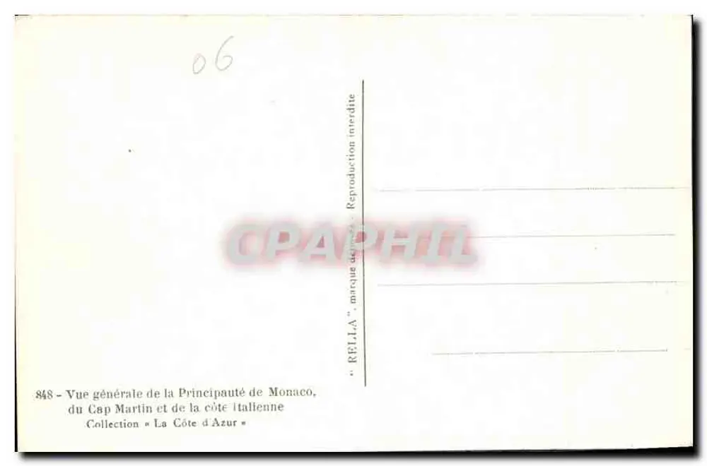 Cap Martin — Vista geral da Principalidade de Mônaco e da costa italiana — Coleção « A Costa do Azul » - Verso