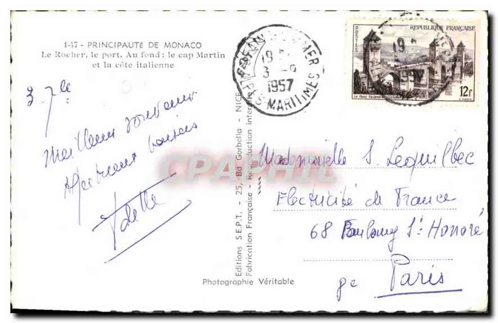 Der Felsen und der Hafen von Monaco — Cap Martin und die italienische Küste — Editions SEPT - Authentische Produktion - Rückseite