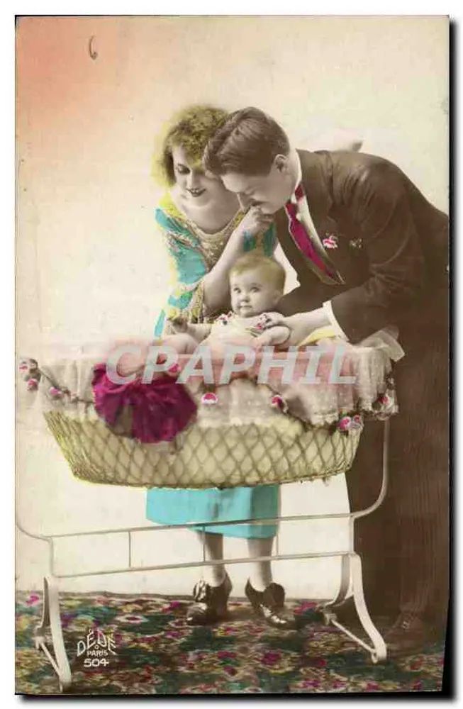 Família com bebê em um carrinho de bebê — Decoração floral — Déwr, Paris, n°504 - Frente