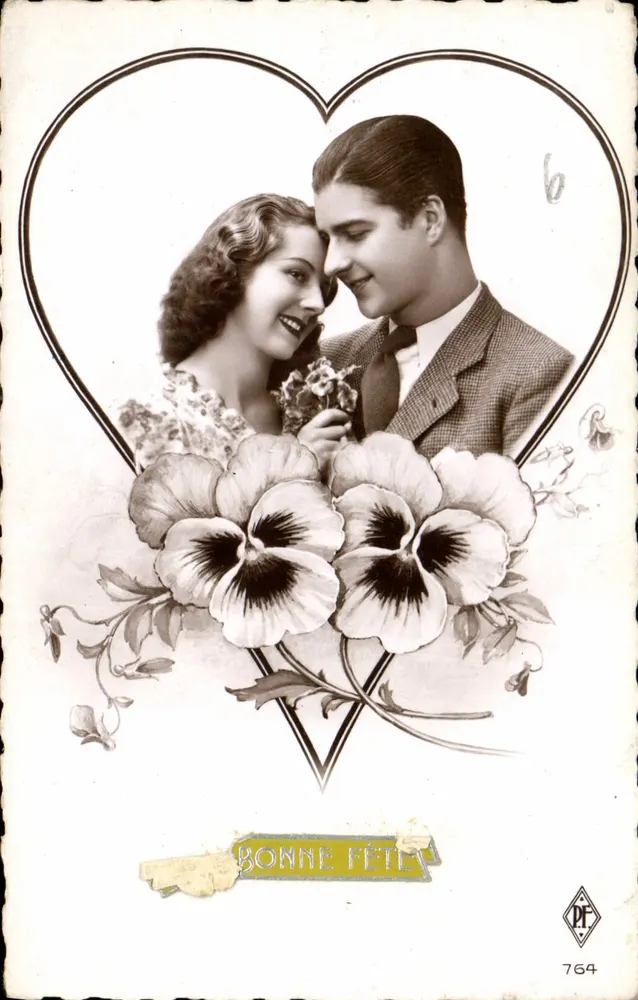 Liebendes Paar — Herz und Blumen — P.F. n°764 - Vorderseite