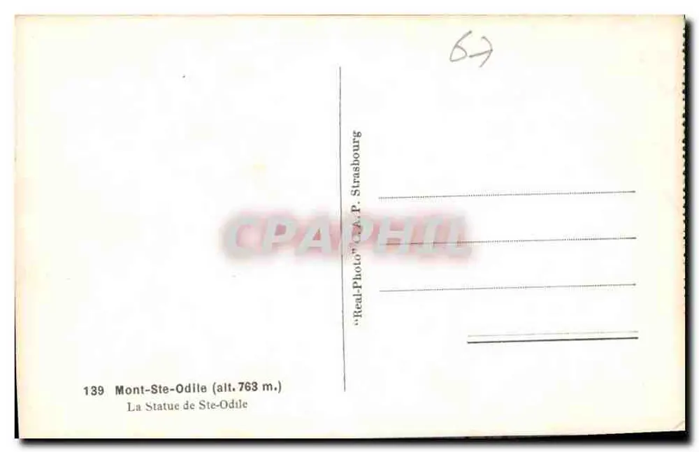 Mont-Ste-Odile — Estátua de Santa Odile — editor A.P. Strasbourg, n° 139 - Verso
