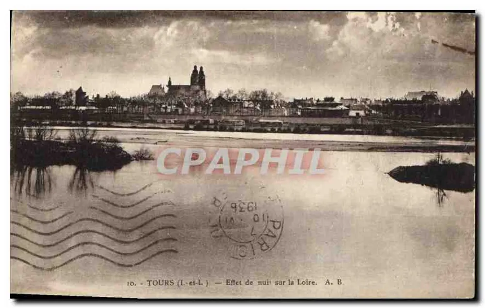 Tours (Loire) — Efeito noturno sobre a Loire — A. B. - Frente