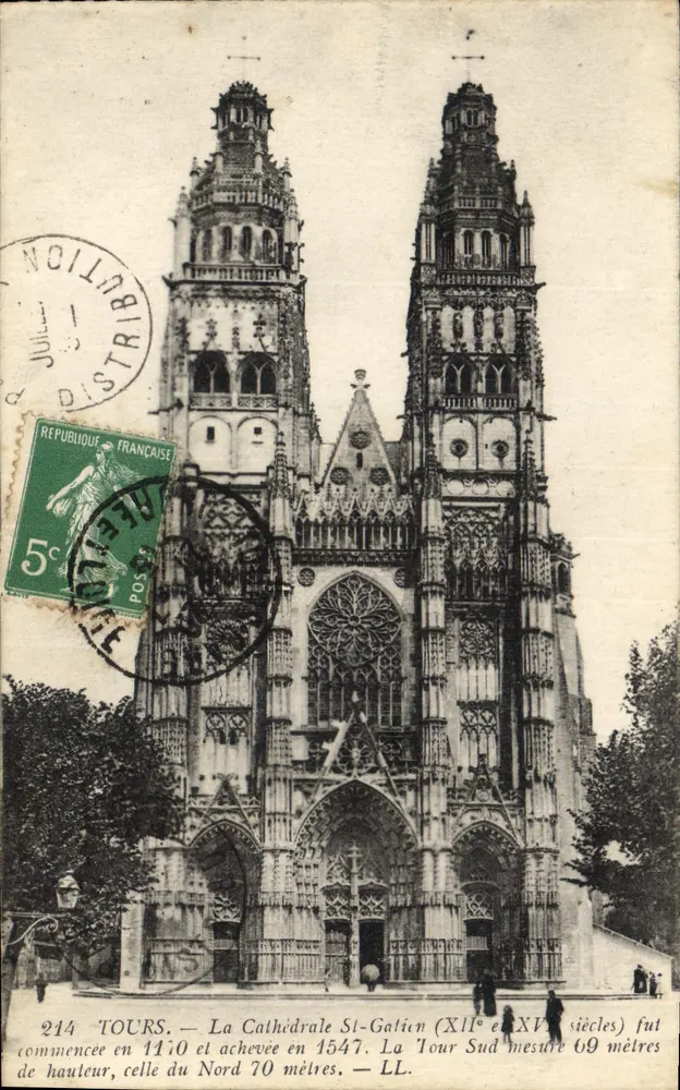 Tours — Catedral São Gatien (séculos XII e XV) — editor LL, n° 214 - Frente