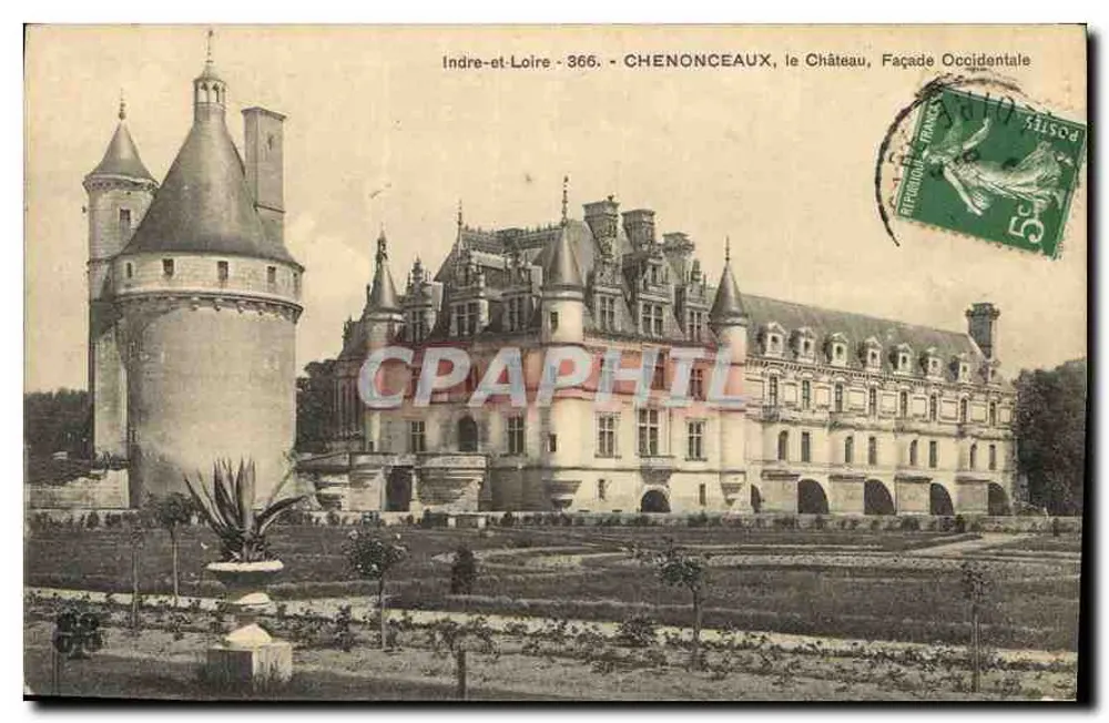 Chenonceaux, o Castelo, Fachada Ocidental — Indre-et-Loire - 366 — editor não identificado - Frente