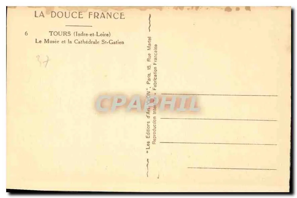 Tours — Das Museum und die Kathedrale Saint-Gatien — Éditions d'Art, Paris - Rückseite