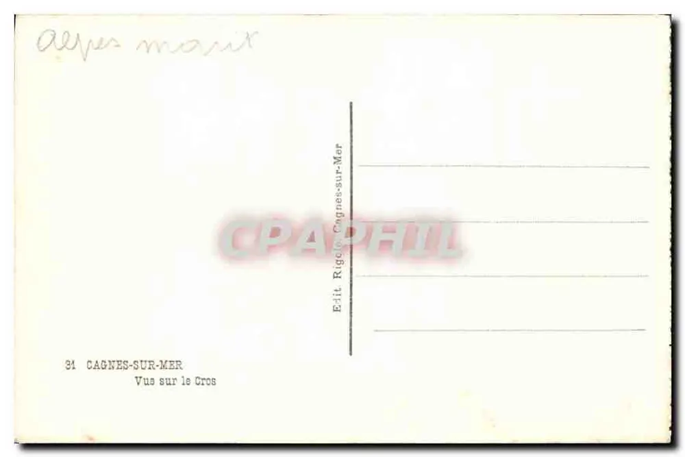 Cagnes-sur-Mer — Vista do Cros — Édit. Rigelet - Verso