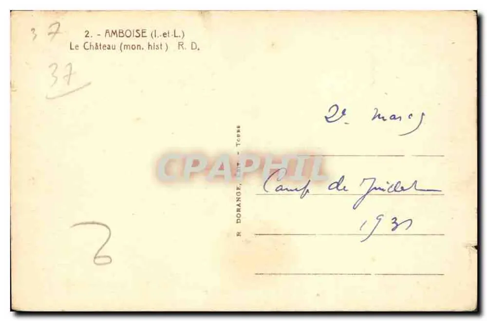 Amboise — O Castelo (mon. hist.) — R. Doranot, Tours - Verso