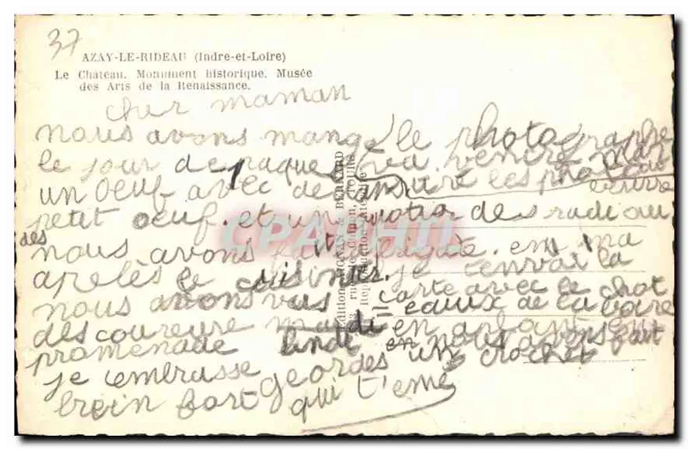 Azay-le-Rideau — Castelo da Renascença — Edições G. Béchard, n°37 - Verso