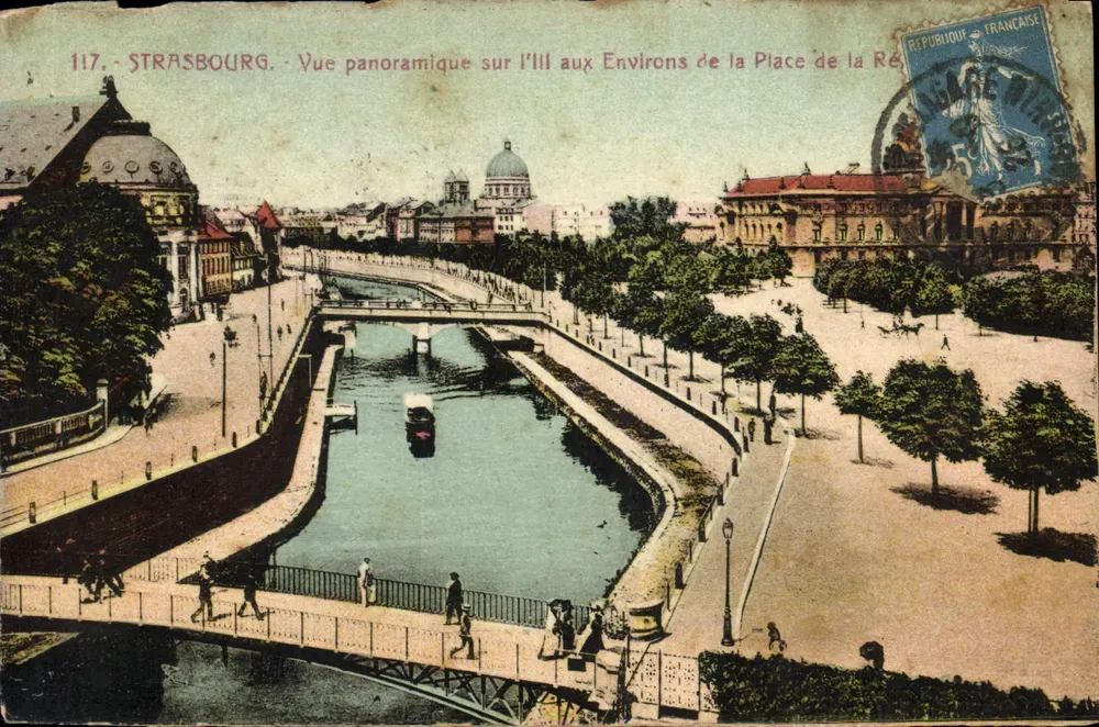 Straßburg — Panoramablick auf die Ill in der Nähe der Place de la République — Postkarte Nr. 117 - Vorderseite