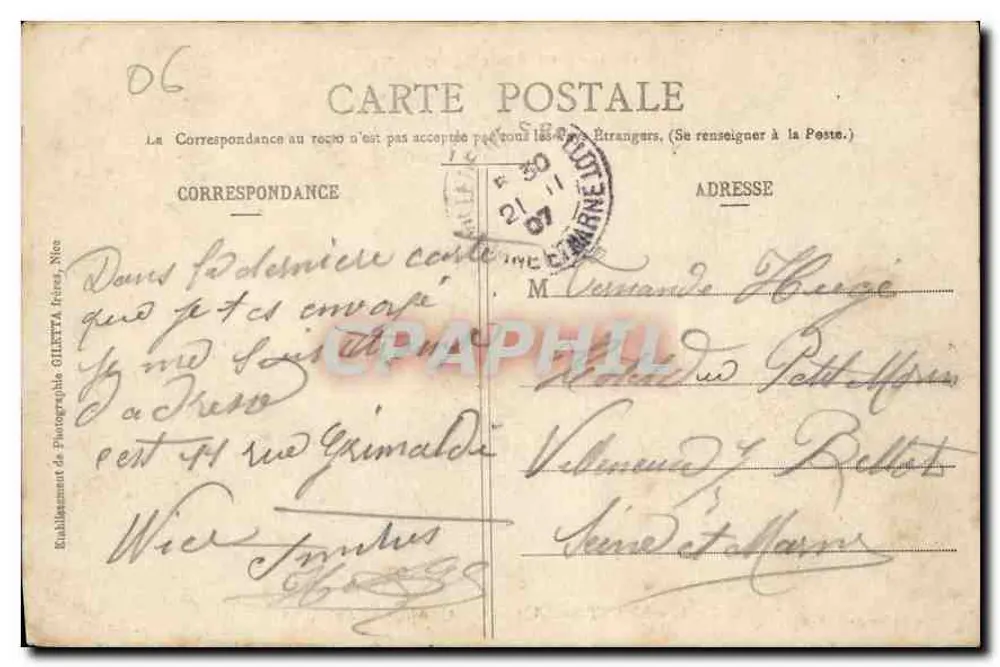 Monte-Carlo - Casino y Jardines — Colección Artística — Edición Gilletta, fot., Nice, n° 700 - Reverso
