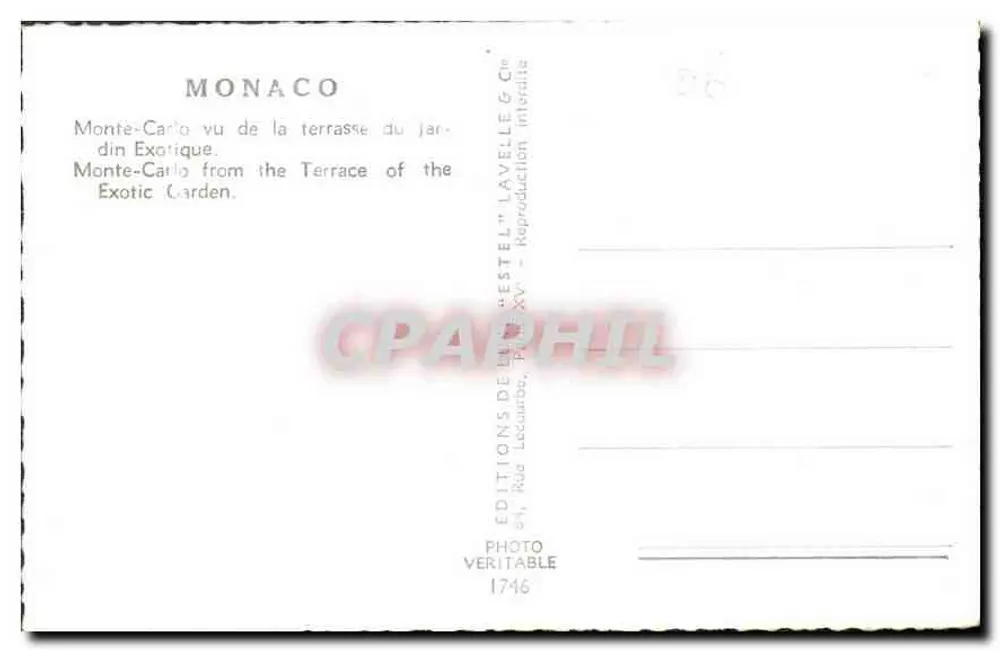 Monaco - Monte-Carlo von der Terrasse des exotischen Gartens gesehen — Estel, n°1746 - Rückseite