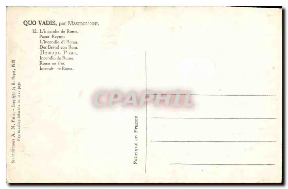 O incêndio de Roma — Quo Vadis, por Mastroiani — A.N. Paris 2.76/12 - Verso