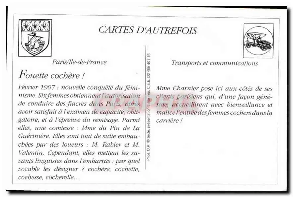 Paris-Moderne — As mulheres cochères — C.M. n°932 - Verso
