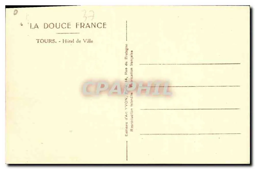 Tours — Hotel de Ville — Éditions d'Art Yvon - Verso