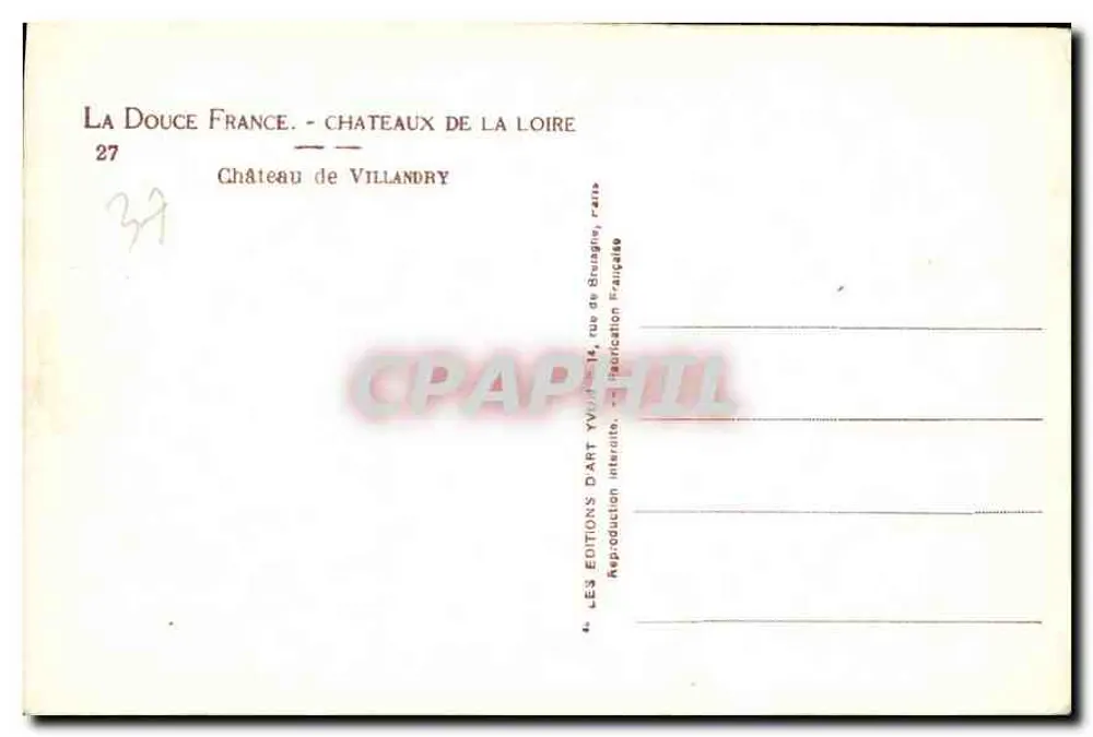 Castelo de Villandry — Castelos da Loire — Edições DART Yvon - Verso