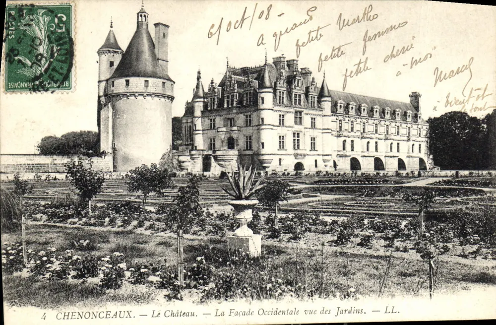 Chenonceaux — Das Schloss — Die Westfassade aus den Gärten gesehen — LL. - Vorderseite