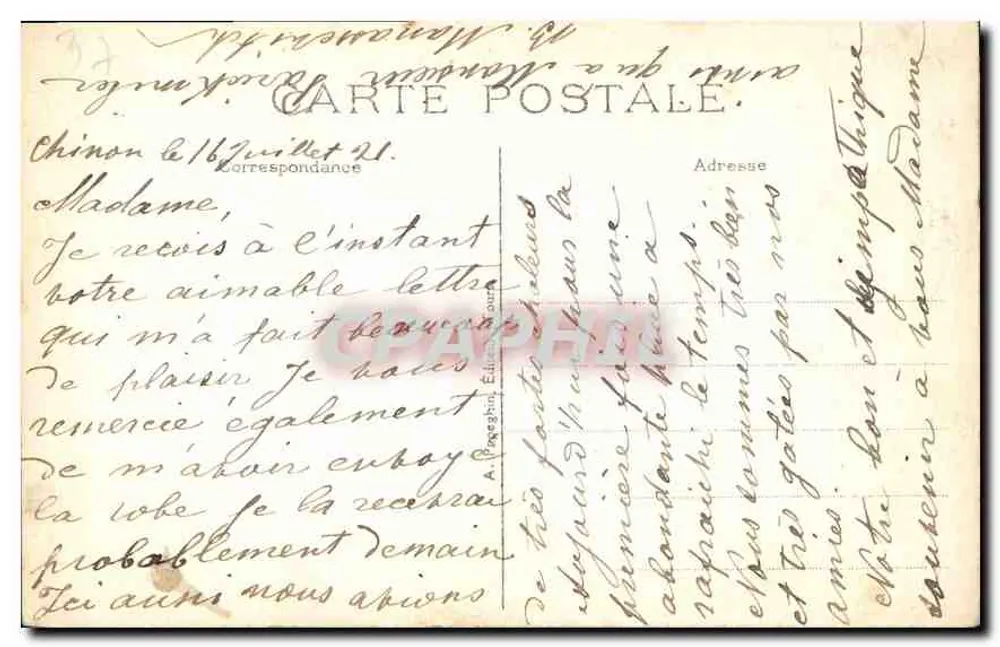 Chinon (Indre-et-Loire) — Ansicht des Château du Milieu — A.P. n°19 - Rückseite