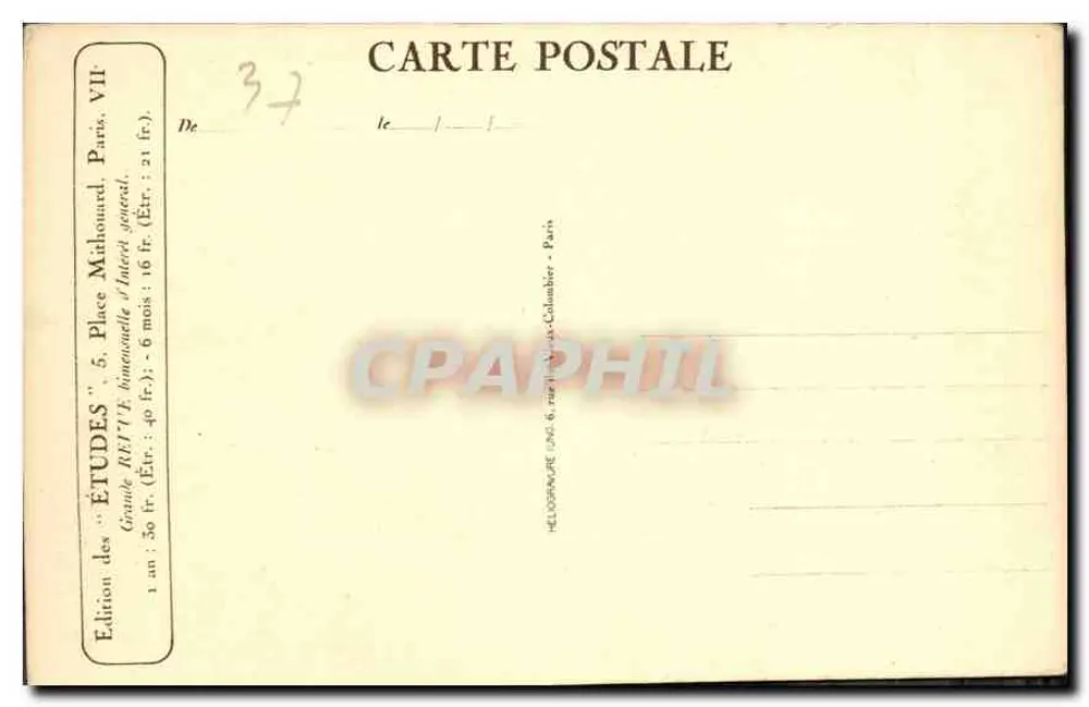 Castelo de Azay-le-Rideau — Face Leste (século XV) — Edição das 'Études', 5, Praça Saint-François-Xavier, Paris - Verso