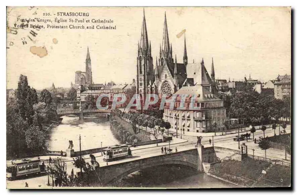 Straßburg — Brücke der Vosges, Kirche St-Paul und Kathedrale - Vorderseite