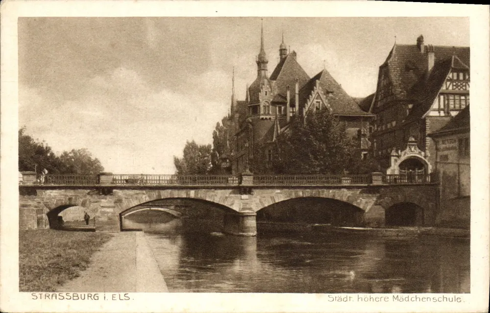 Strassburg i. Els. — Ponte e escola para meninas — editor não identificado - Frente