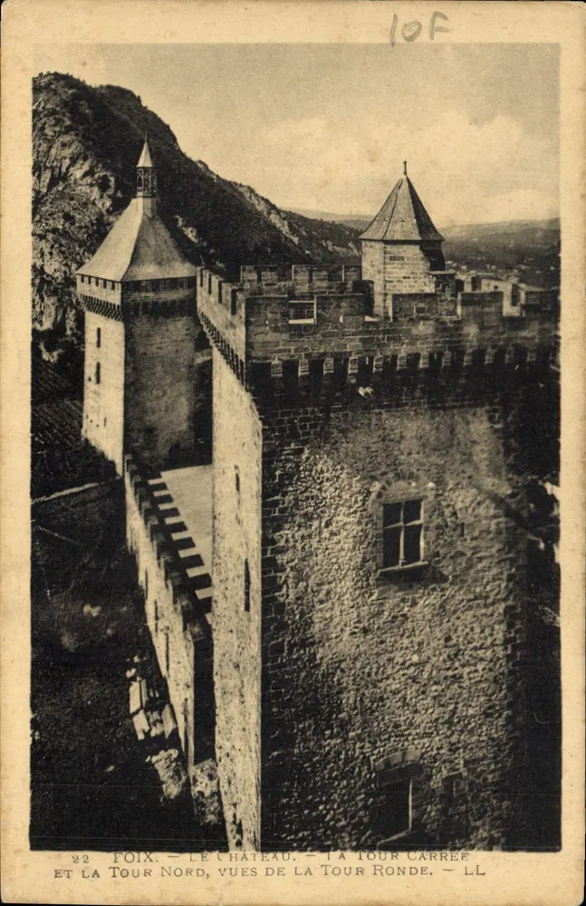 Foix — Schloss, Nordturm, Quadratturm und Rundturm — LL - Vorderseite