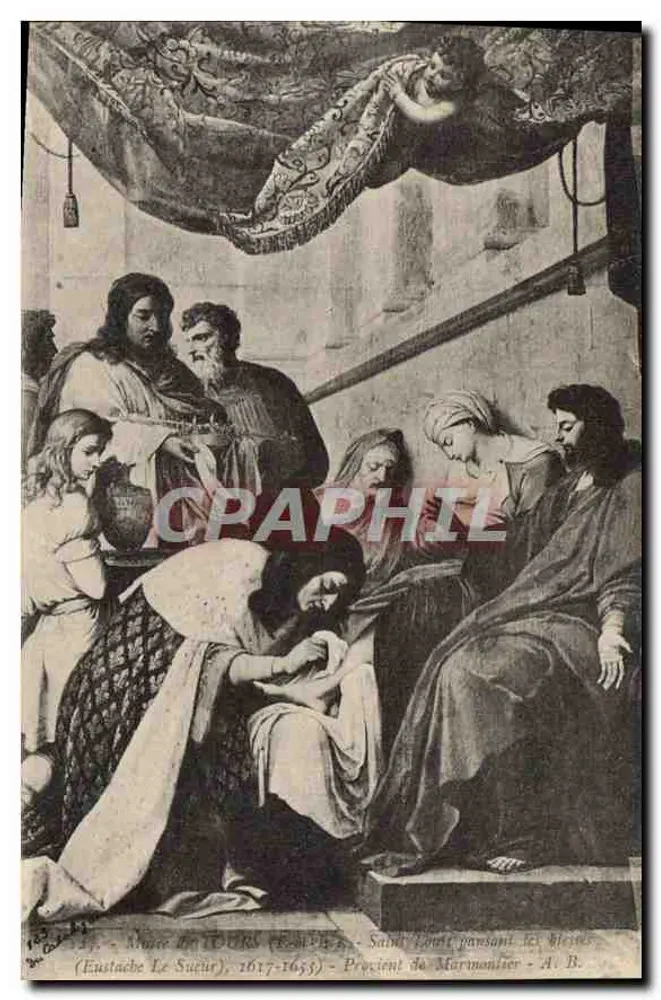 Heiliger Ludwig, der Verwundeten verbindet — Alter des Ordens des Heiligen Ludwig — Eustache Le Sueur (1617-1655) — Aus dem Besitz von Marmonnier - A. B. - Vorderseite