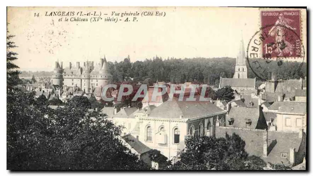 Langeais (Loir-et-Cher) — Vista Geral (Lado Leste) e o Castelo (século XV) — A. P. - Frente
