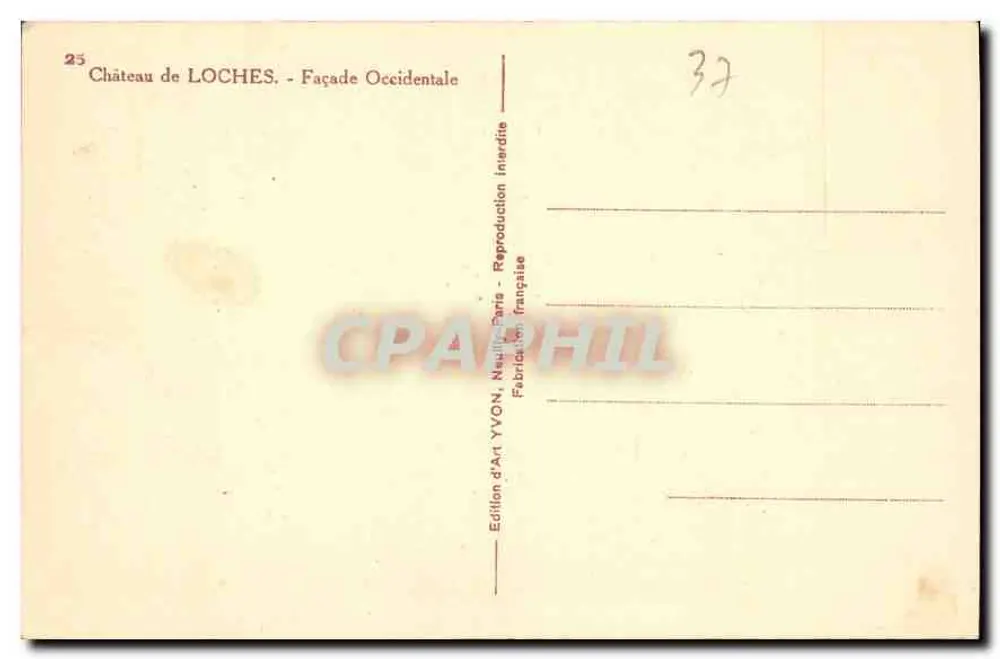 Castelo de Loches — Fachada Ocidental — Edição de Arte YVON - Verso