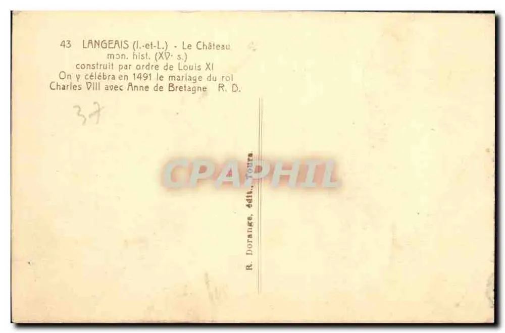 Kasteel van Langeais — uitgever R. Dorange, n° 43 - Achterkant