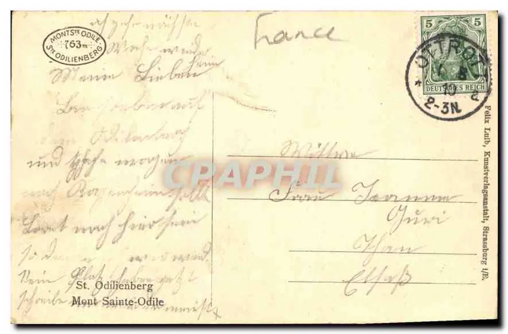 Monte Sainte-Odile — vista del castello sui rocciosi scogli — editore Felix Taub, Strasburgo - Verso