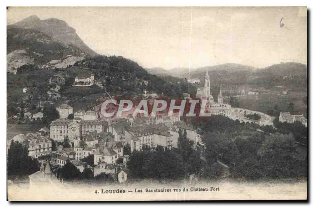 Lourdes — Die Wallfahrtsstätten von der Burg aus gesehen — Édition Palais, Lourdes, n°4 - Vorderseite