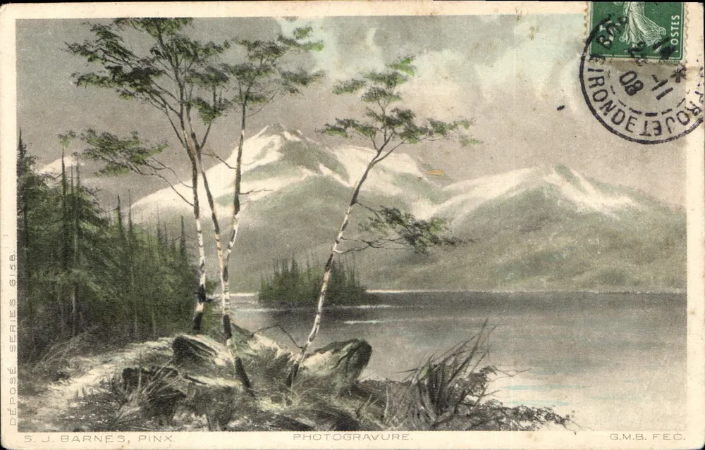 Lac e montanhas nevadas — S.J. BARNES, PINX — Fotogravura - Frente