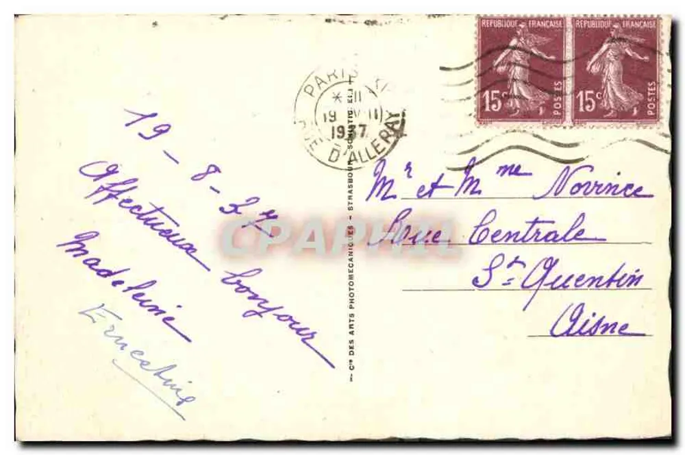 Pont Neuf und die Conciergerie — Paris — Verlag C. Car, n° 278 - Rückseite