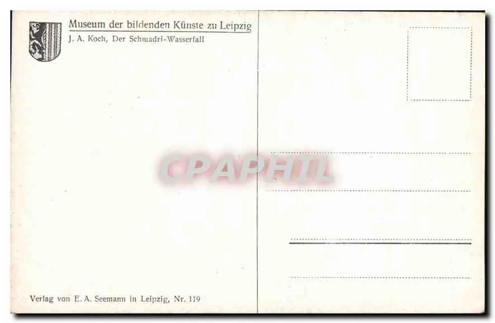 Schwadri-Wasserfall — Ansicht vom Museum für Kunst, Leipzig — Verlag E.A. Seemann, Nr. 119 - Rückseite