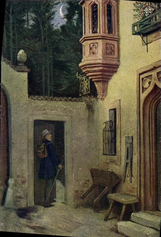 Abschied im Morgengrauen — cena noturna com lua — M. v. Schwind, editor E.A. Seemann, Leipzig, n°246 - Frente