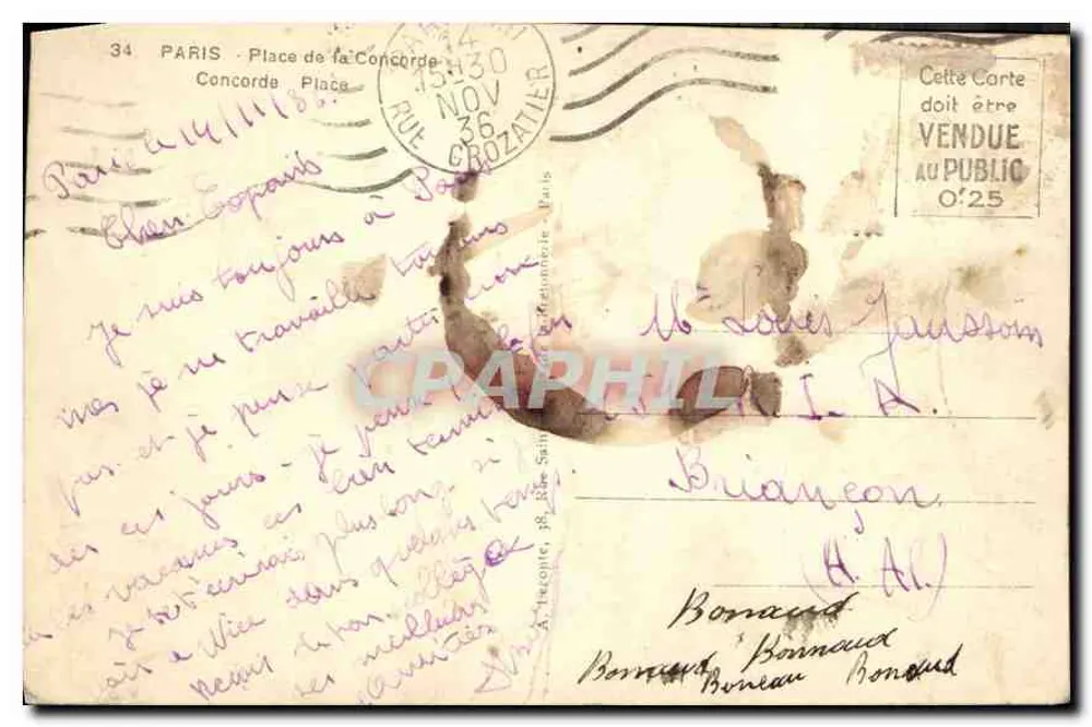 Paris — Praça da Concórdia — vista do cais — editor T. P. n°34 - Verso